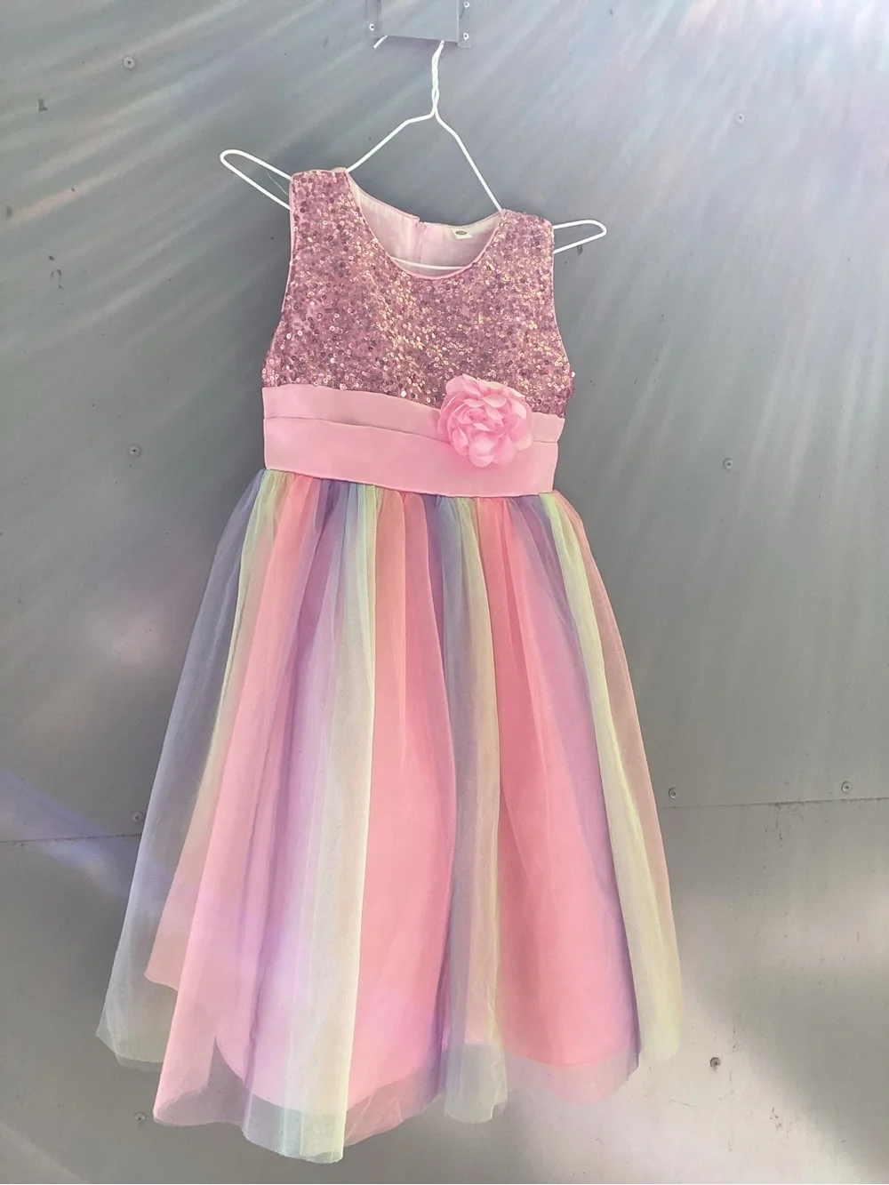 160 14 Rainbow Tutu Maxi Gown Sleeveless Sparkle Top Bodice